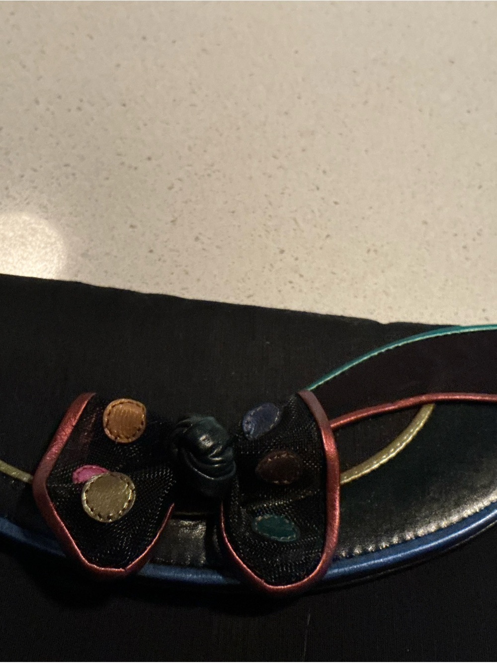 Small Black Crossbody Bag with Multicolor Bow Accent